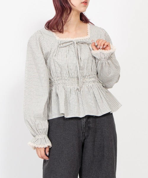PUNYUS（プニュズ）の「チェック柄パフスリーブブラウス（シャツ/ブラウス・レディース・ホワイト/スミクロ/ネイビー・4/3/2/1）」の18枚目の写真