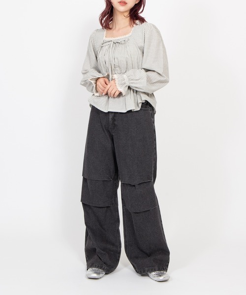 PUNYUS（プニュズ）の「チェック柄パフスリーブブラウス（シャツ/ブラウス・レディース・ホワイト/スミクロ/ネイビー・4/3/2/1）」の19枚目の写真