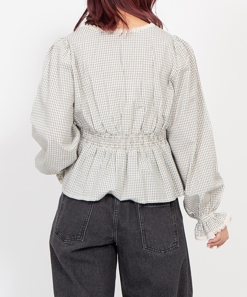 PUNYUS（プニュズ）の「チェック柄パフスリーブブラウス（シャツ/ブラウス・レディース・ホワイト/スミクロ/ネイビー・4/3/2/1）」の21枚目の写真