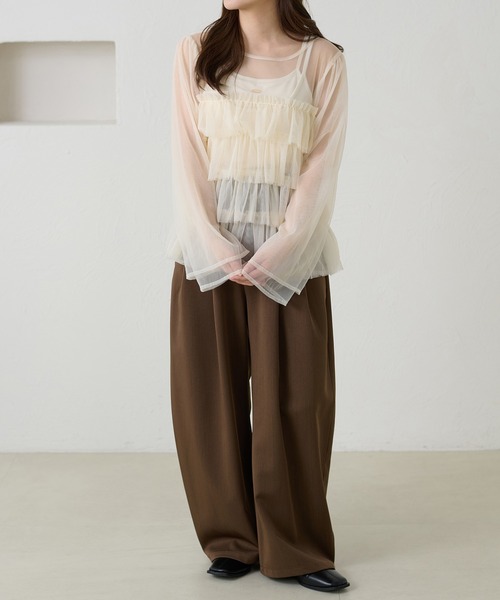 apres jour clair(アプレジュールクレア)の「【apres jour clair】チュールティアードトップス(シャツ/ブラウス・レディース・ピンクベージュ/アイボリー/チャコールグレー/ミント・フリー/X-LARGE)」の12枚目の写真