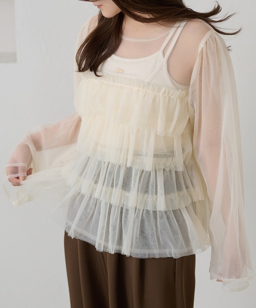 apres jour clair(アプレジュールクレア)の「【apres jour clair】チュールティアードトップス(シャツ/ブラウス・レディース・ピンクベージュ/アイボリー/チャコールグレー/ミント・フリー/X-LARGE)」の7枚目の写真