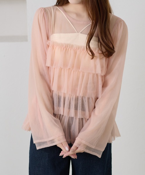 apres jour clair(アプレジュールクレア)の「【apres jour clair】チュールティアードトップス(シャツ/ブラウス・レディース・ピンクベージュ/アイボリー/チャコールグレー/ミント・フリー/X-LARGE)」の16枚目の写真