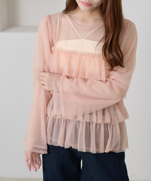 apres jour clair(アプレジュールクレア)の「【apres jour clair】チュールティアードトップス(シャツ/ブラウス・レディース・ピンクベージュ/アイボリー/チャコールグレー/ミント・フリー/X-LARGE)」の17枚目の写真