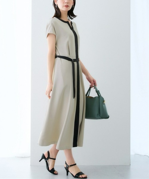 7days Life Styling(セブンデイズライフスタイリング)の「美極とろみ素材ベルト付き配色ワンピース(しわになりにくい・洗濯機OK)(ワンピース・レディース・チャコール/ライトグレー系・LL/L/M/3L)」の2枚目の写真
