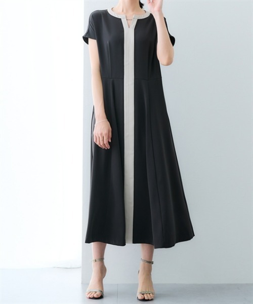 7days Life Styling(セブンデイズライフスタイリング)の「美極とろみ素材ベルト付き配色ワンピース(しわになりにくい・洗濯機OK)(ワンピース・レディース・チャコール/ライトグレー系・LL/L/M/3L)」の7枚目の写真