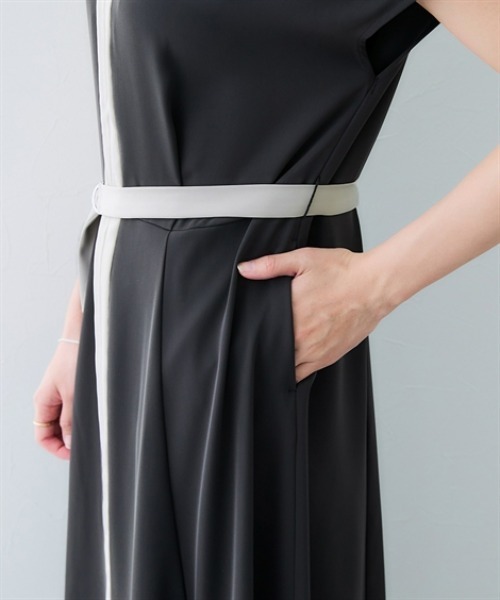 7days Life Styling(セブンデイズライフスタイリング)の「美極とろみ素材ベルト付き配色ワンピース(しわになりにくい・洗濯機OK)(ワンピース・レディース・チャコール/ライトグレー系・LL/L/M/3L)」の13枚目の写真