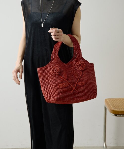 ear PAPILLONNER(イアパピヨネ)の「【LIMAIA PARIS(リマイア・パリ)】FLORA/フラワーバッグ(トートバッグ・レディース・ダークブラウン/レッド・FREE)」の22枚目の写真