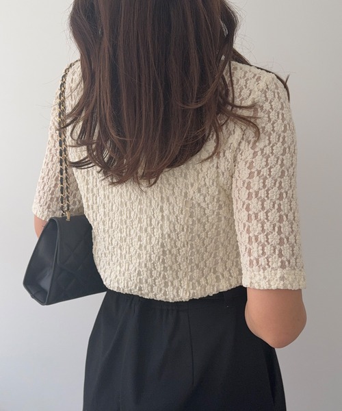 junoah(ジュノア)の「半袖カットレースポロシャツ(ポロシャツ・レディース・アイボリー/ブラック・LARGE/MEDIUM/SMALL)」の6枚目の写真