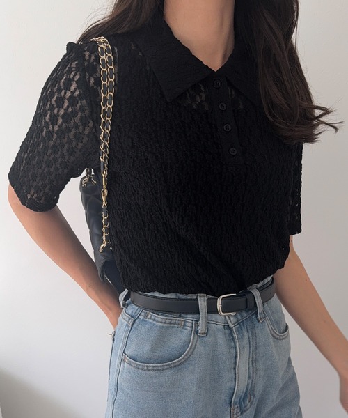 junoah(ジュノア)の「半袖カットレースポロシャツ(ポロシャツ・レディース・アイボリー/ブラック・LARGE/MEDIUM/SMALL)」の8枚目の写真
