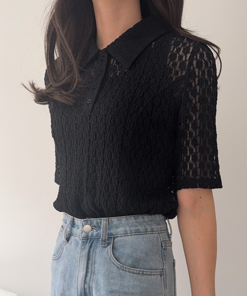 junoah(ジュノア)の「半袖カットレースポロシャツ(ポロシャツ・レディース・アイボリー/ブラック・LARGE/MEDIUM/SMALL)」の9枚目の写真