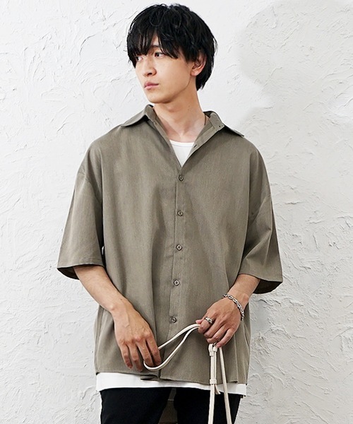 MinoriTY(マイノリティ)の「【MinoriTY】裾ラウンドルーズシャツ(5分袖)メンズ 春服 夏服 家庭洗濯可能 ユニセックス(シャツ/ブラウス・メンズ・カーキ/ホワイト/ブラック・M/S/L)」の3枚目の写真