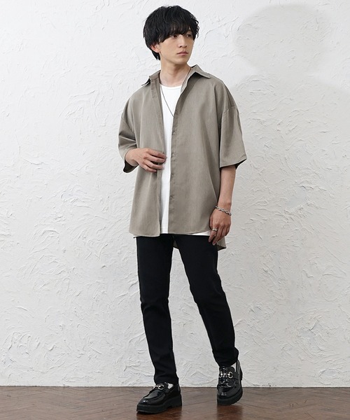 MinoriTY(マイノリティ)の「【MinoriTY】裾ラウンドルーズシャツ(5分袖)メンズ 春服 夏服 家庭洗濯可能 ユニセックス(シャツ/ブラウス・メンズ・カーキ/ホワイト/ブラック・M/S/L)」の7枚目の写真