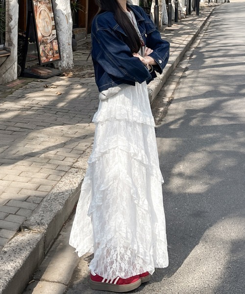 mielu(ミエル)の「デザインフリルフレアレーススカート(スカート・レディース・ホワイト・LARGE)」の3枚目の写真