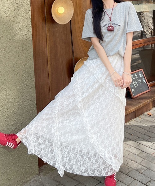 mielu(ミエル)の「デザインフリルフレアレーススカート(スカート・レディース・ホワイト・LARGE)」の5枚目の写真