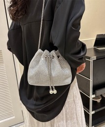 「主役級の輝き」ラインストーンミニ巾着ショルダーバッグ チェーンミニバッグ