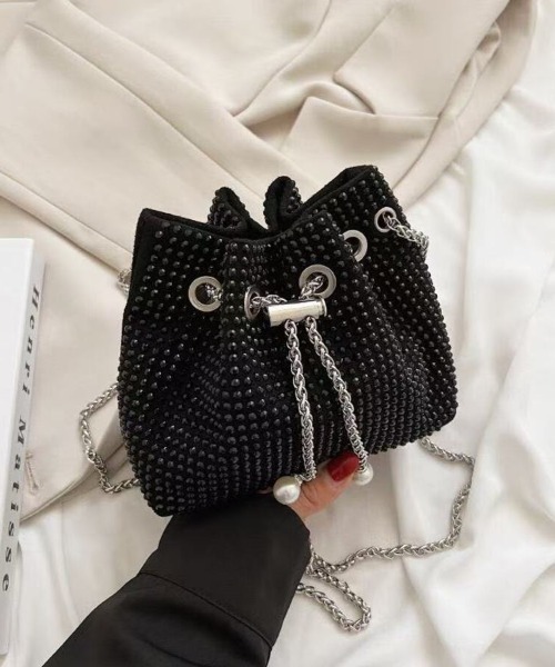 Beststore(ベストストア)の「「主役級の輝き」ラインストーンミニ巾着ショルダーバッグ チェーンミニバッグ(ショルダーバッグ・レディース・ブラック/シルバー/ホワイト/ピンク・FREE)」の7枚目の写真