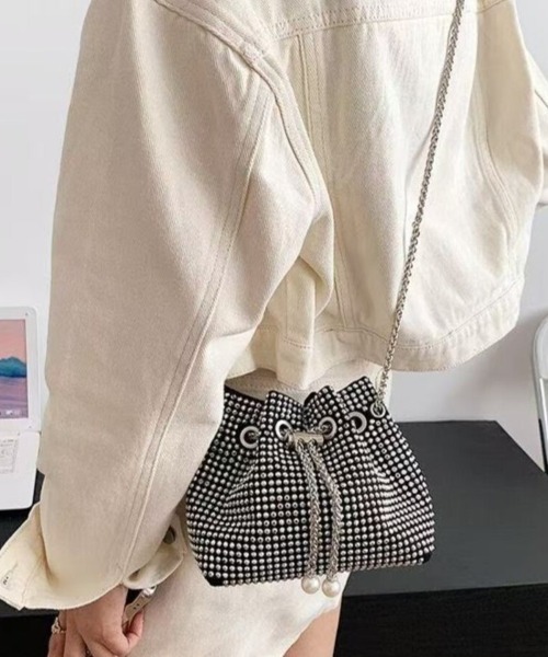 Beststore(ベストストア)の「「主役級の輝き」ラインストーンミニ巾着ショルダーバッグ チェーンミニバッグ(ショルダーバッグ・レディース・ブラック/シルバー/ホワイト/ピンク・FREE)」の11枚目の写真