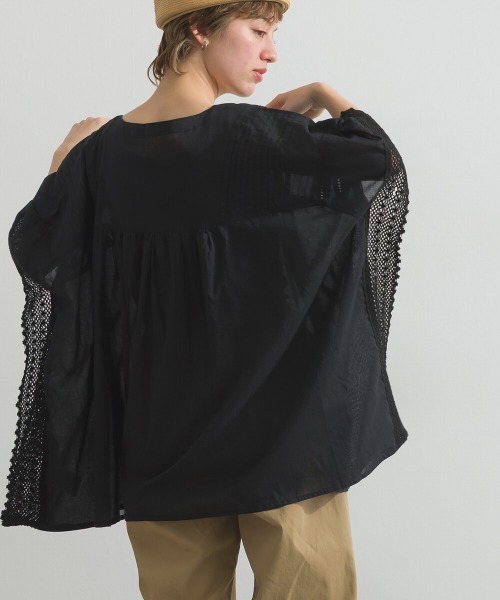 Fizz（フィズ）の「コットンボイル　袖レースプルオーバー（Tシャツ/カットソー・レディース・レンガ/ブラック/ベージュ・M）」の6枚目の写真