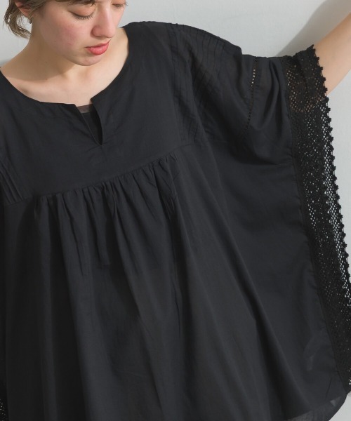 Fizz（フィズ）の「コットンボイル　袖レースプルオーバー（Tシャツ/カットソー・レディース・レンガ/ブラック/ベージュ・M）」の8枚目の写真