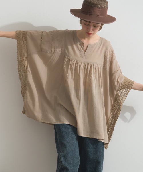 Fizz（フィズ）の「コットンボイル　袖レースプルオーバー（Tシャツ/カットソー・レディース・レンガ/ブラック/ベージュ・M）」の10枚目の写真