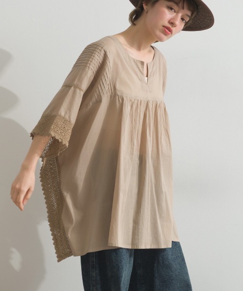 Fizz（フィズ）の「コットンボイル　袖レースプルオーバー（Tシャツ/カットソー・レディース・レンガ/ブラック/ベージュ・M）」の13枚目の写真