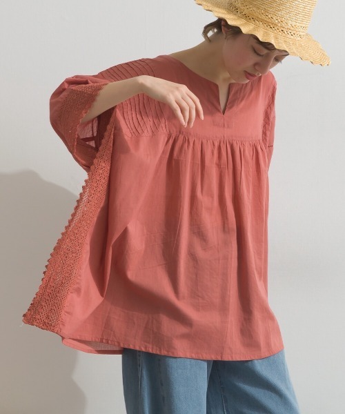 Fizz（フィズ）の「コットンボイル　袖レースプルオーバー（Tシャツ/カットソー・レディース・レンガ/ブラック/ベージュ・M）」の18枚目の写真