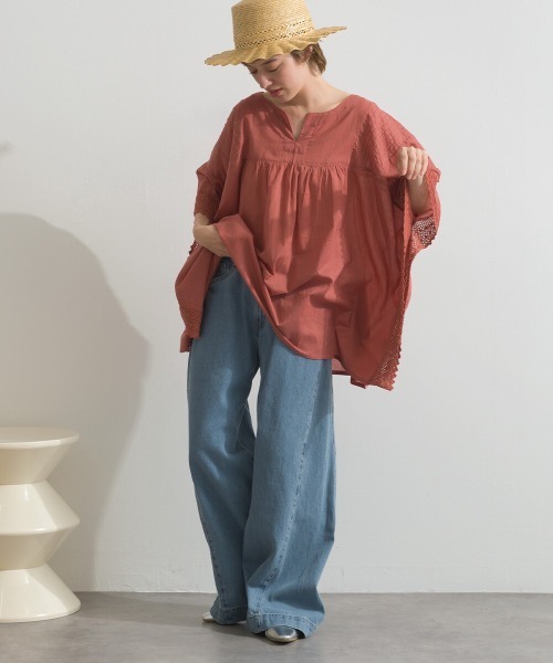 Fizz（フィズ）の「コットンボイル　袖レースプルオーバー（Tシャツ/カットソー・レディース・レンガ/ブラック/ベージュ・M）」の20枚目の写真