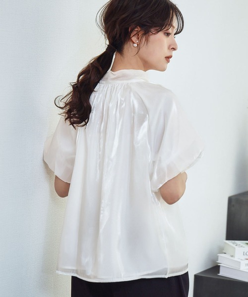 LOWO(ロワ)の「シアーボウタイバルーンスリーブ半袖ブラウス(シャツ/ブラウス・レディース・ブラック/ホワイト系その他/ホワイト・FREE)」の9枚目の写真