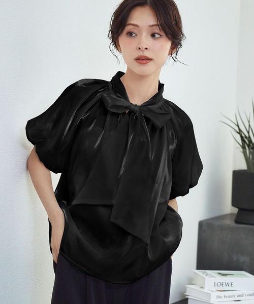 LOWO(ロワ)の「シアーボウタイバルーンスリーブ半袖ブラウス(シャツ/ブラウス・レディース・ブラック/ホワイト系その他/ホワイト・FREE)」の11枚目の写真