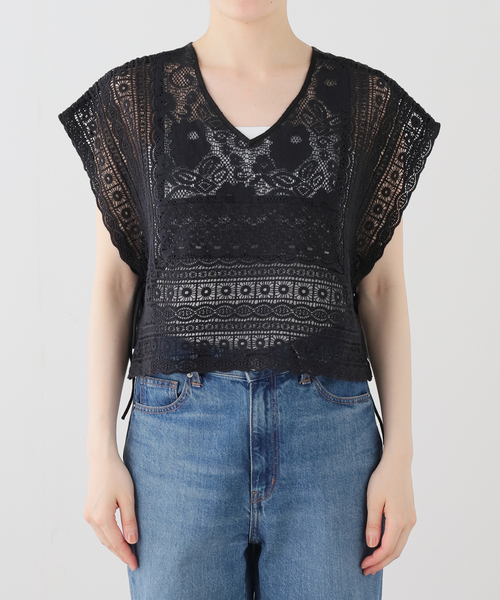 B.C STOCK(ベーセーストック)の「【WEB限定】手洗い可 / FANAKA / ファナカ レースミックスベスト(ベスト・レディース・ホワイト/ブラック・FREE)」の9枚目の写真
