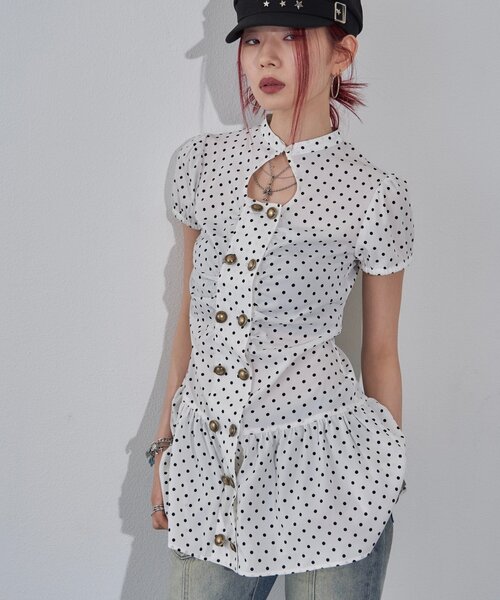 WHO'S WHO gallery(フーズフーギャラリー)の「Wボタンギャザーワンピ(無地/チェック/ドット)(ワンピース・レディース・ブラック/ピンク/ホワイト/ブラック系その他/オフホワイト/ブラック系その他2・FREE)」の7枚目の写真