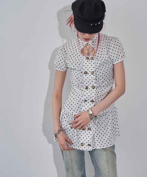 WHO'S WHO gallery(フーズフーギャラリー)の「Wボタンギャザーワンピ(無地/チェック/ドット)(ワンピース・レディース・ブラック/ピンク/ホワイト/ブラック系その他/オフホワイト/ブラック系その他2・FREE)」の10枚目の写真