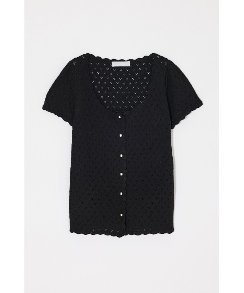 MOUSSY(マウジー)の「EYELET BUTTON UP トップス(ニット/セーター・レディース・ブラック/ライトピンク/オフホワイト/ネイビー・FREE)」の1枚目の写真