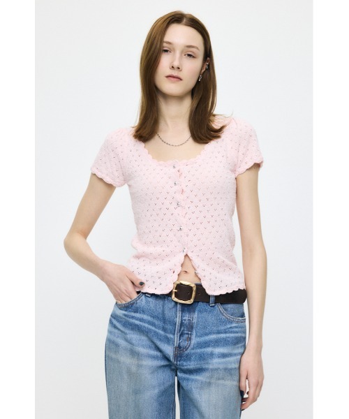 MOUSSY(マウジー)の「EYELET BUTTON UP トップス(ニット/セーター・レディース・ブラック/ライトピンク/オフホワイト/ネイビー・FREE)」の8枚目の写真