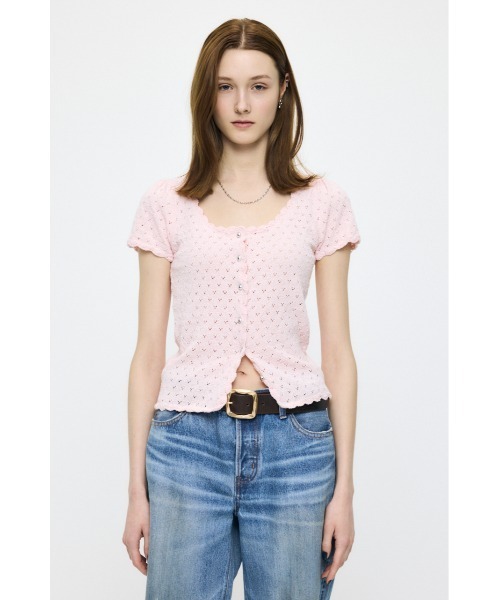 MOUSSY(マウジー)の「EYELET BUTTON UP トップス(ニット/セーター・レディース・ブラック/ライトピンク/オフホワイト/ネイビー・FREE)」の9枚目の写真