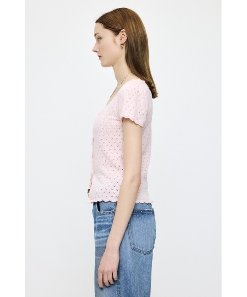 MOUSSY(マウジー)の「EYELET BUTTON UP トップス(ニット/セーター・レディース・ブラック/ライトピンク/オフホワイト/ネイビー・FREE)」の10枚目の写真