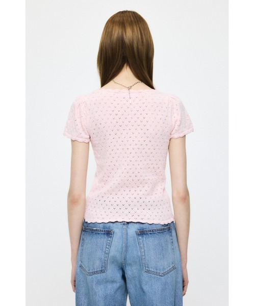 MOUSSY(マウジー)の「EYELET BUTTON UP トップス(ニット/セーター・レディース・ブラック/ライトピンク/オフホワイト/ネイビー・FREE)」の11枚目の写真