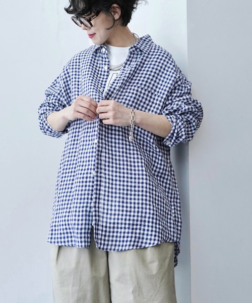 JOURNAL STANDARD LUXE（ジャーナルスタンダード　ラックス）の「Tabbyリネン Plainシャツ（シャツ/ブラウス・レディース・ホワイト/ネイビー・FREE）」の2枚目の写真