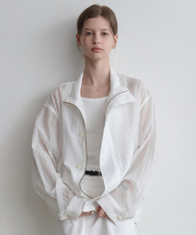 rainy summer button half blouson (white)