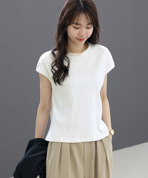 Aletta vita(アレッタビータ)の「綿ワイドリブフレンチプルオーバー(Tシャツ/カットソー・レディース・モカ/ブラック/オフホワイト・M)」の7枚目の写真