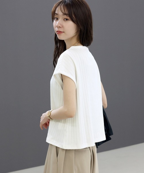 Aletta vita(アレッタビータ)の「綿ワイドリブフレンチプルオーバー(Tシャツ/カットソー・レディース・モカ/ブラック/オフホワイト・M)」の8枚目の写真