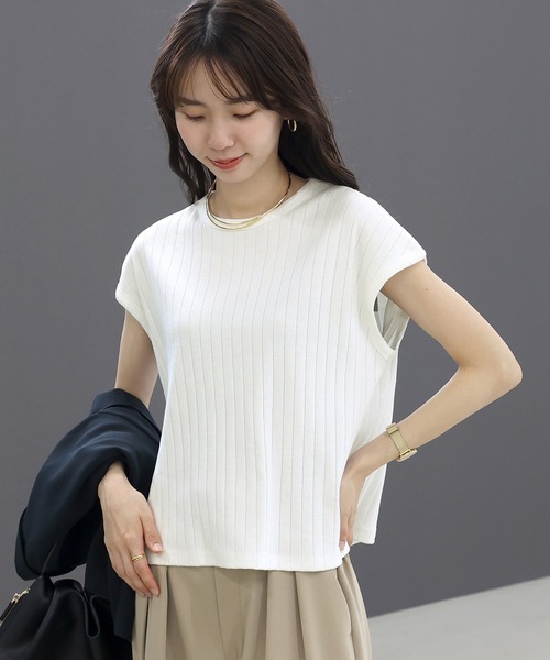 Aletta vita(アレッタビータ)の「綿ワイドリブフレンチプルオーバー(Tシャツ/カットソー・レディース・モカ/ブラック/オフホワイト・M)」の9枚目の写真