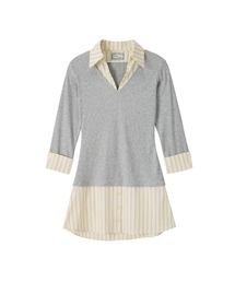 Striped Shirt Detail Jersey Dress_ Gray