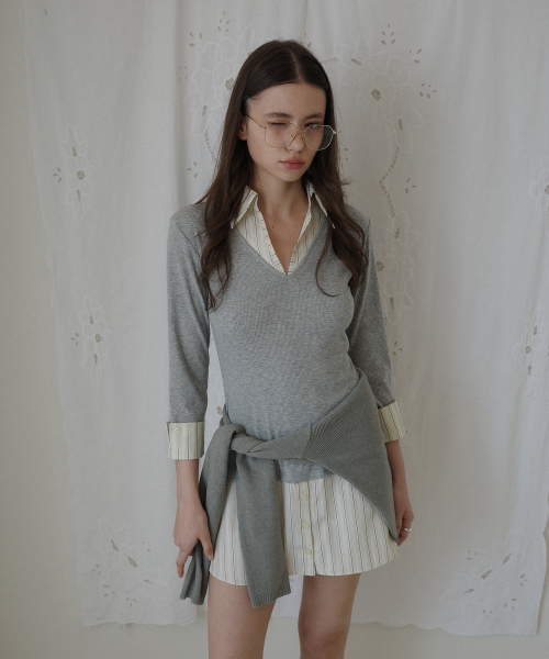 SALON DE YOHN（サロンドヨーン）の「Striped Shirt Detail Jersey Dress_ Gray（ワンピース・レディース・その他・SMALL/MEDIUM）」の3枚目の写真