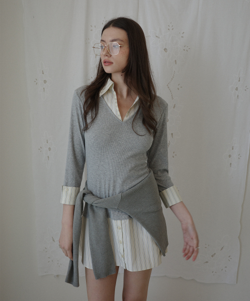 SALON DE YOHN（サロンドヨーン）の「Striped Shirt Detail Jersey Dress_ Gray（ワンピース・レディース・その他・SMALL/MEDIUM）」の4枚目の写真