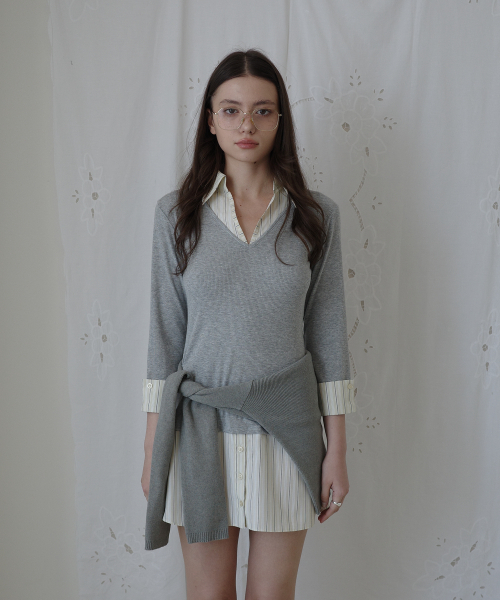 SALON DE YOHN（サロンドヨーン）の「Striped Shirt Detail Jersey Dress_ Gray（ワンピース・レディース・その他・SMALL/MEDIUM）」の5枚目の写真