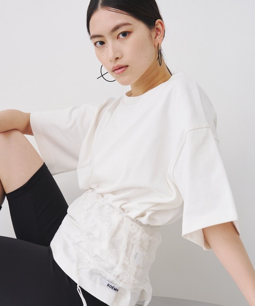 SOEMIN（ソミン）の「Logo over size T-shirt／ロゴ刺繍オーバーサイズTシャツ（Tシャツ/カットソー・レディース・グレー/ピンク/ホワイト・FREE）」の2枚目の写真