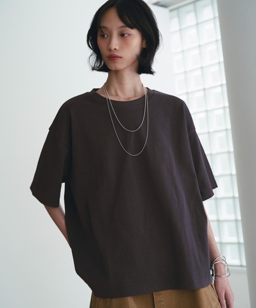 SOEMIN（ソミン）の「Logo over size T-shirt／ロゴ刺繍オーバーサイズTシャツ（Tシャツ/カットソー・レディース・グレー/ピンク/ホワイト・FREE）」の6枚目の写真