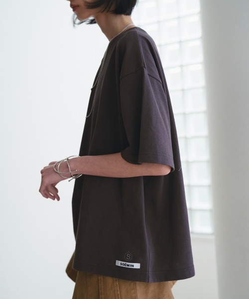 SOEMIN（ソミン）の「Logo over size T-shirt／ロゴ刺繍オーバーサイズTシャツ（Tシャツ/カットソー・レディース・グレー/ピンク/ホワイト・FREE）」の7枚目の写真