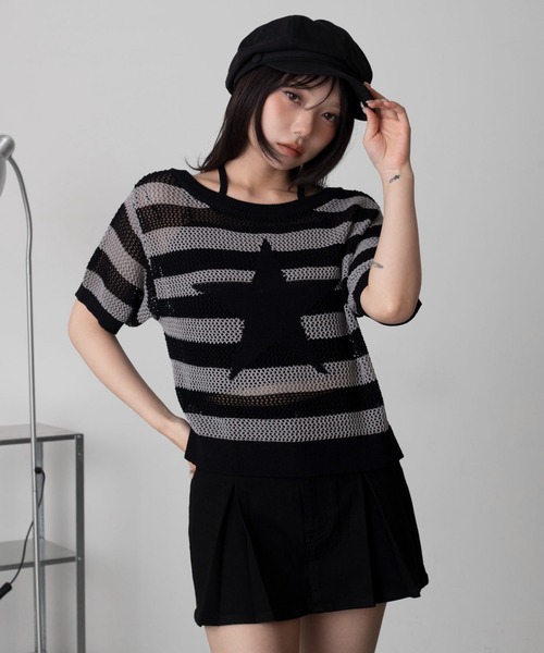 WEGO(ウィゴー)の「WEGO/オフショルメッシュニット(Tシャツ/カットソー・レディース・グレー系その他5/ホワイト系その他5・FREE)」の1枚目の写真